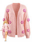 1930er 3D Gänseblümchen Langarm Strick Strickjacke