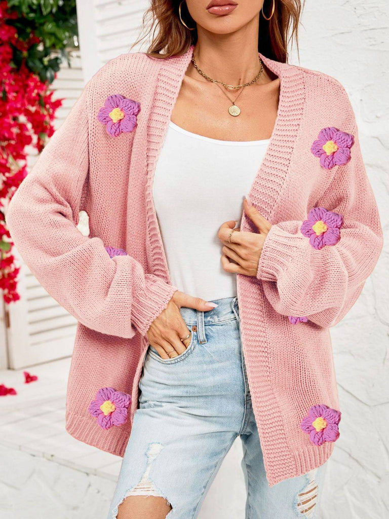 1930er 3D Gänseblümchen Langarm Strick Strickjacke