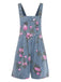 [Vorverkauf] Blau 1960er Jeansstoff Blumen Breit Träger Romper