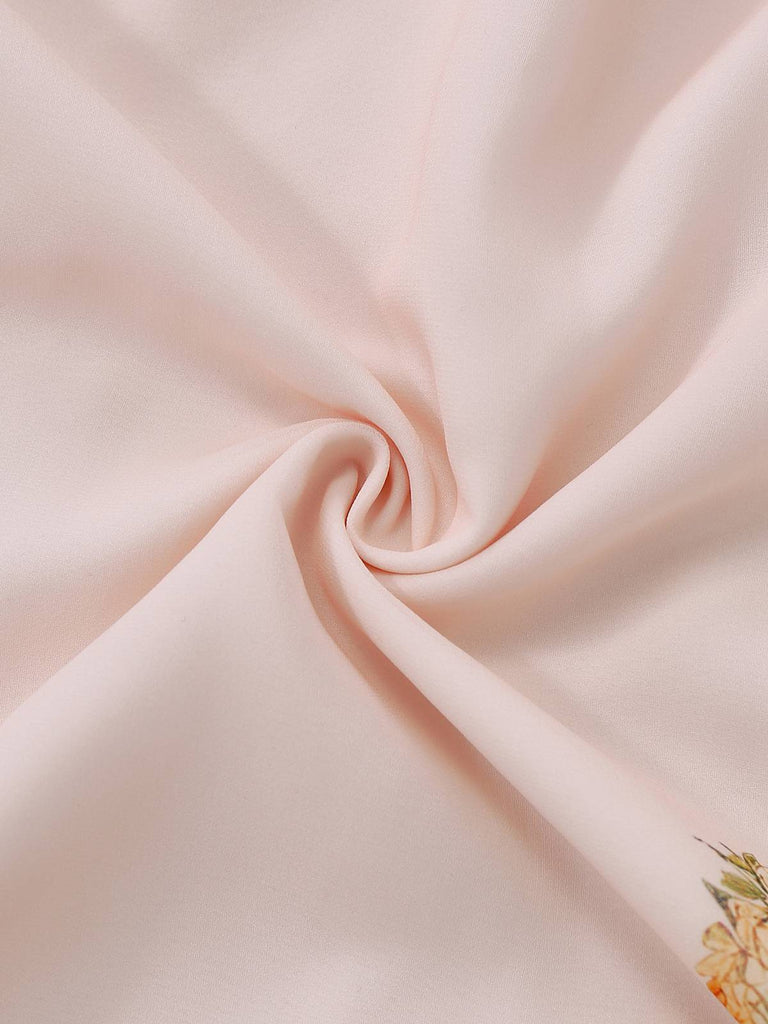 [Vorverkauf] Rosa 1940er V-Ausschnitt Rüschen Ärmel Blumen Druck Kleid