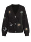 1980er Sonne Mond Bestickt Laternenärmel Stricken Cardigan