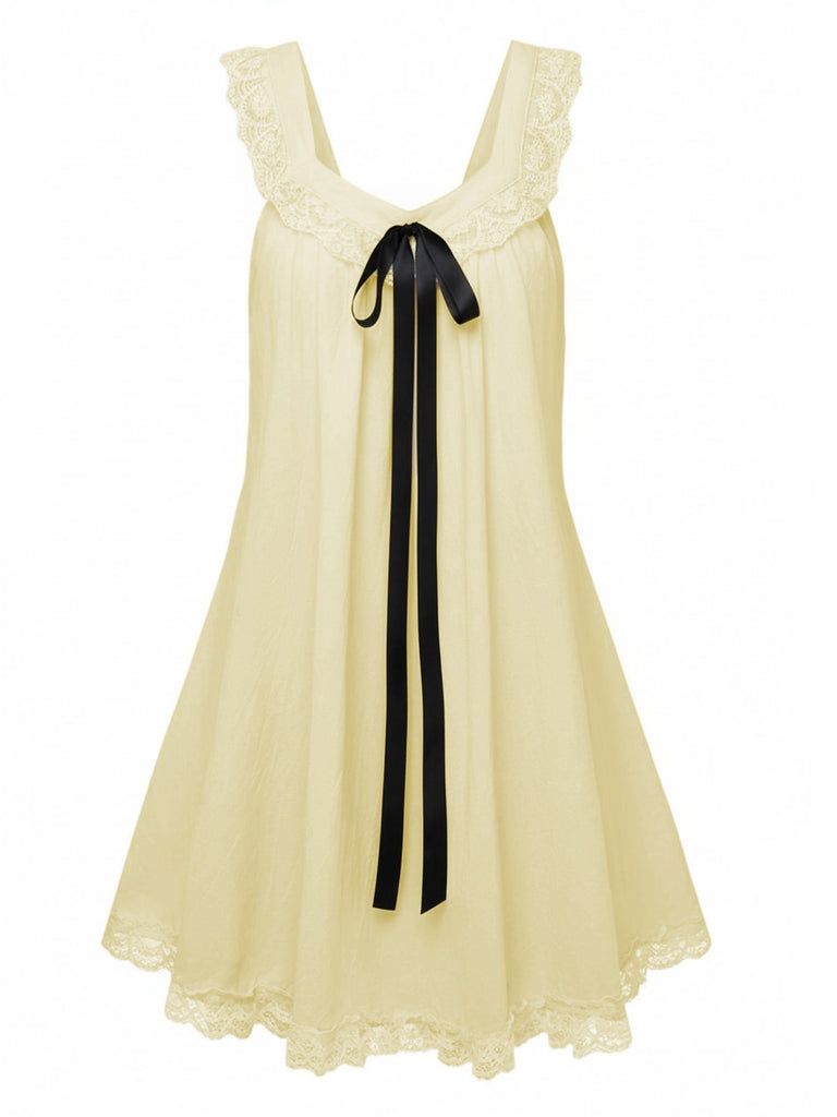 Blau 1960er Solide Bogen Rückenfrei Spitze Babydoll Kleid