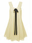 Gelb 1960er Solide Bogen Rückenfrei Spitze Babydoll Kleid