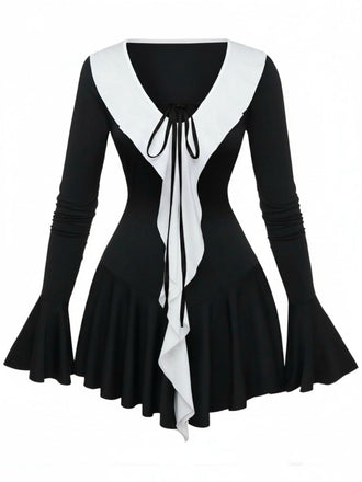 Schwarz & Weiß 1960er Rüschen Peplum Kleid