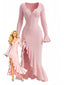 1930er Rüschen Taste Seiten Schlitz Midi Kleid