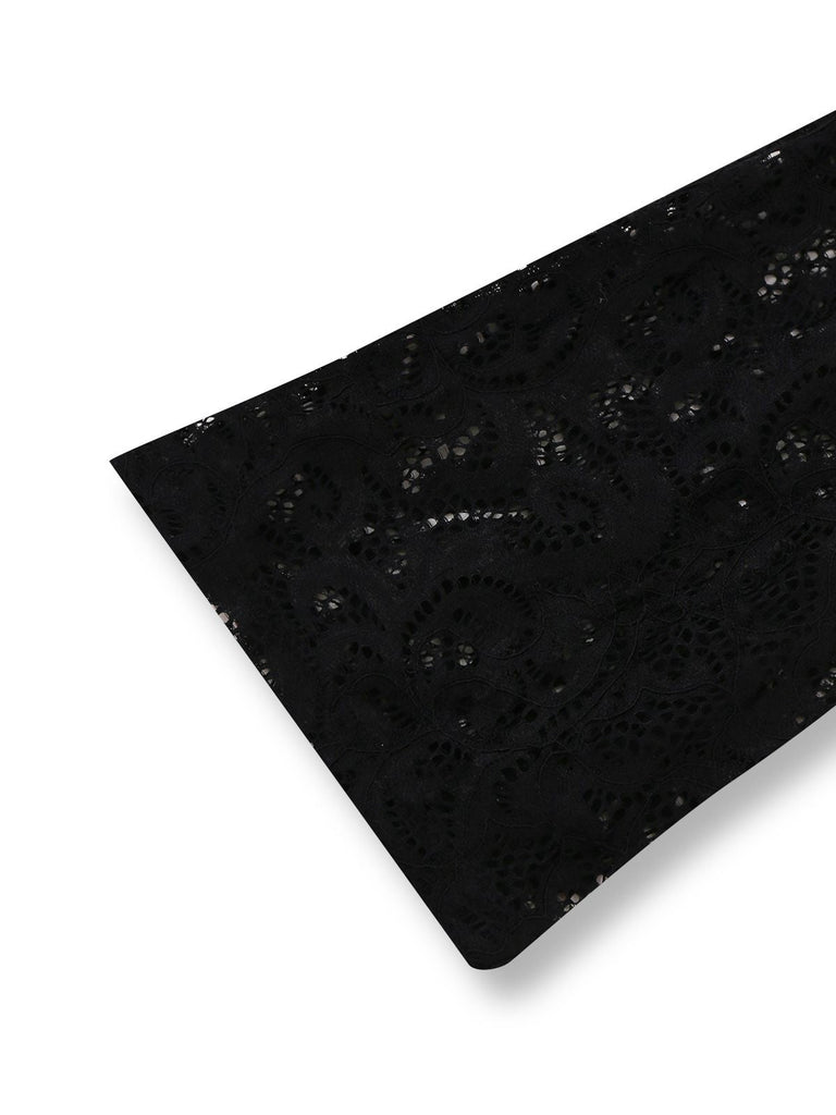 Schwarz 1950er Spitze Langärmel Cutout Bodysuit Romper