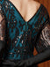 Blau Grün 1920er Pailletten Perlen V-Ausschnitt Maxi Kleid