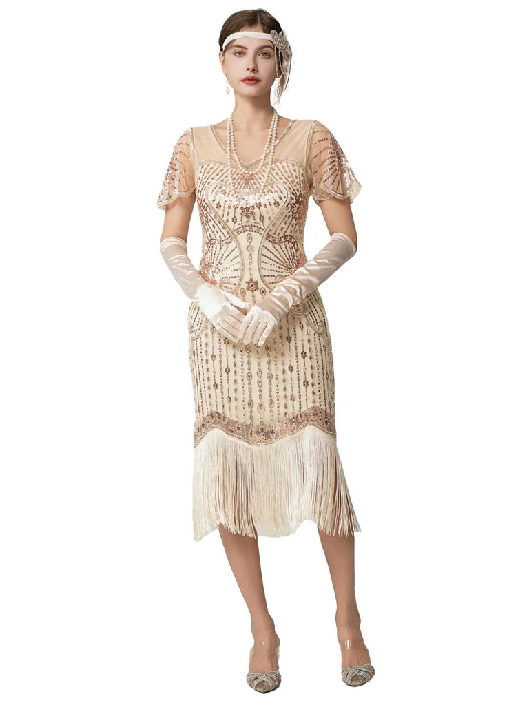 1920er Pailletten Perlen Fransen Charleston Kleid