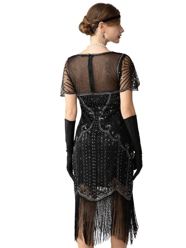 1920er Pailletten Perlen Fransen Charleston Kleid
