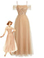 Beige 1930er Pailletten Netz Patchwork Kalte Schulter Kleid
