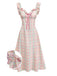 1950er Pastell Kariert Rüschen Bogen Herzausschnitt Kleid