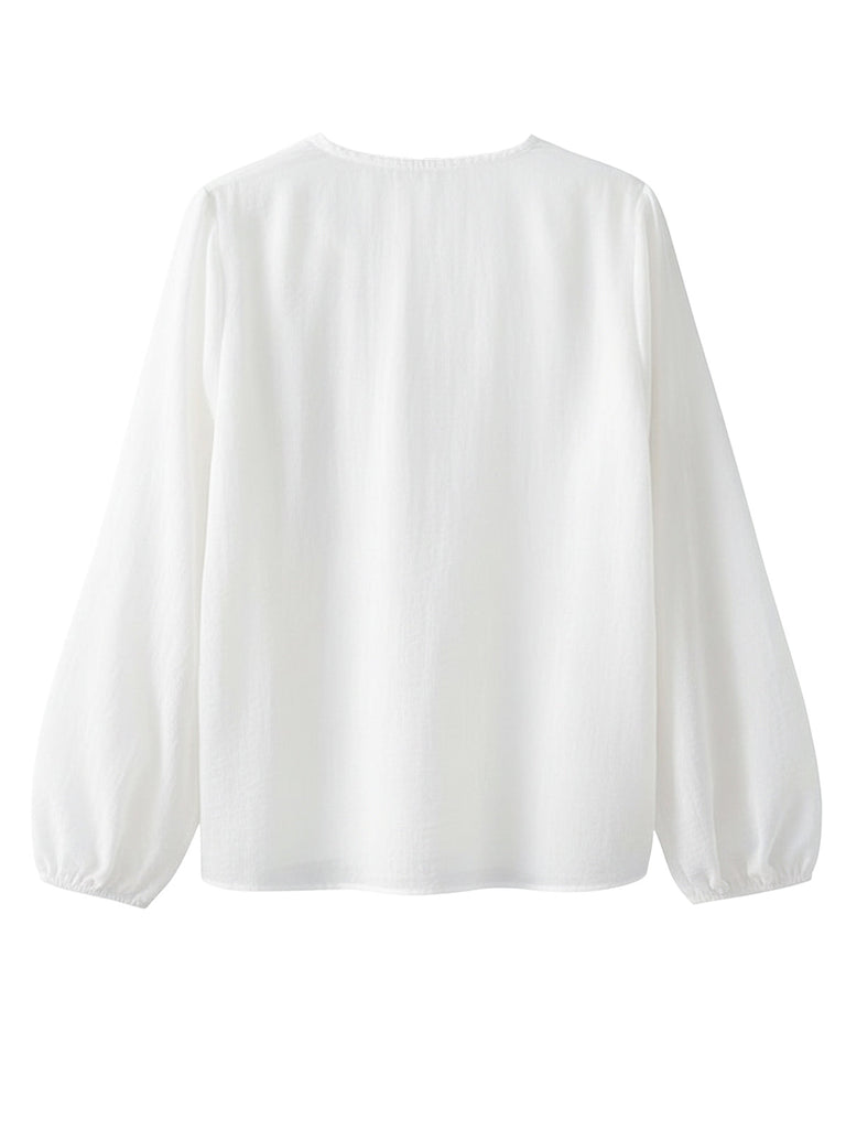 [Vorverkauf] 2PCS Weiß 1960er Chiffon Rüsche Bluse & Hosenträger Hose