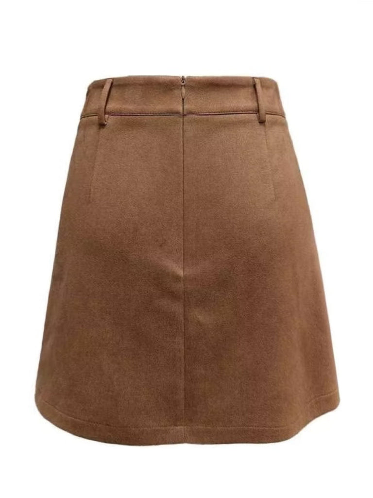 Braun 1960er Kunst-Wildleder Fransen Asymmetrisch Saum Rock