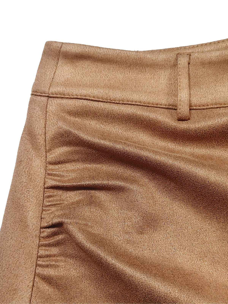 Braun 1960er Kunst-Wildleder Fransen Asymmetrisch Saum Rock