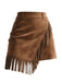 Braun 1960er Kunst-Wildleder Fransen Asymmetrisch Saum Rock