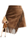 Braun 1960er Kunst-Wildleder Fransen Asymmetrisch Saum Rock