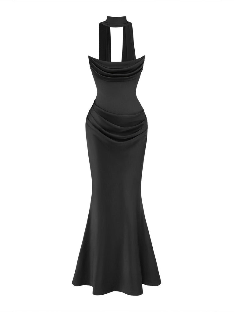 Trägerloses 80er Bodycon-Kleid mit Raffung und Schal
