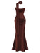 Trägerloses 80er Bodycon-Kleid mit Raffung und Schal