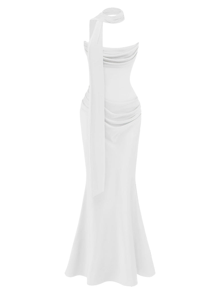 Trägerloses 80er Bodycon-Kleid mit Raffung und Schal
