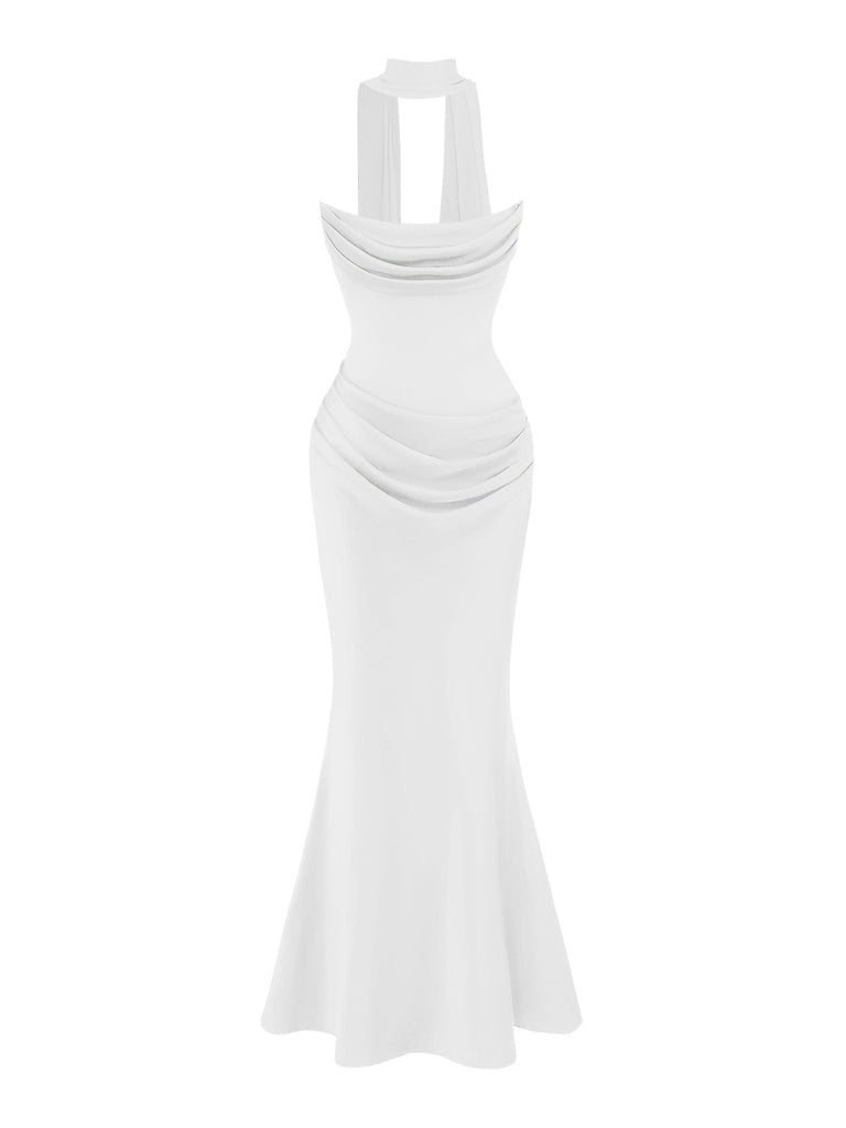Trägerloses 80er Bodycon-Kleid mit Raffung und Schal