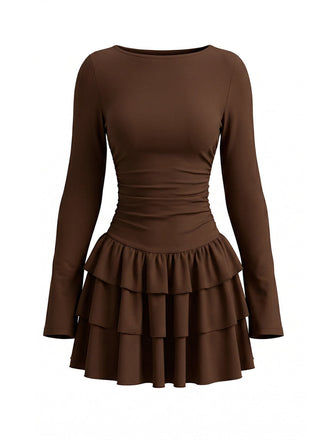 80er Minikleid mit Taillenraffung und gestuftem Rüschensaum