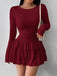 80er Minikleid mit Taillenraffung und gestuftem Rüschensaum