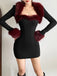 Schwarzes 80er Bleistiftkleid & Kurzmantel-Set mit Fellbesatz