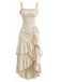Beige 1980er Uni Rüschensaum Trägerkleid