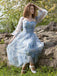 Blau 1930er Blumen Bestickt Netz Langarm Kleid