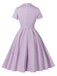 Lila 1950er Kariert Quadratischer Hals Knopf Swing Kleid