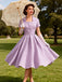 Lila 1950er Kariert Quadratischer Hals Knopf Swing Kleid