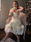 Gelb 1950er Blumen Bestickt Spitze Transparent Trägerloses Kleid