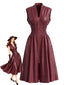 Weinrot 1940er Kunst Leder Flügelärmel Tailliert Kleid