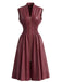 Weinrot 1940er Kunst Leder Flügelärmel Tailliert Kleid