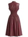Weinrot 1940er Kunst Leder Flügelärmel Tailliert Kleid