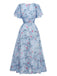 Hellblau 1930er Schmetterling Flatterärmel Chiffon Kleid