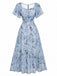 Hellblau 1930er Schmetterling Flatterärmel Chiffon Kleid