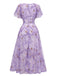 Hellblau 1930er Schmetterling Flatterärmel Chiffon Kleid