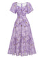 Lila 1930er Schmetterling Flatterärmel Chiffon Kleid