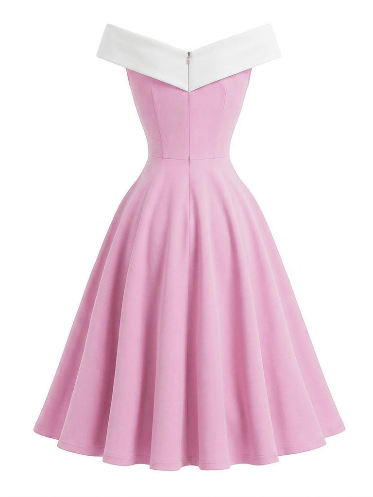 1950er Schulterfrei Ärmellos Farbblock Kleid