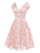 [Vorverkauf] Rosa Chiffonkleid mit Blumenmuster und Schleife im Stil der 1950er Jahre, Größe 4