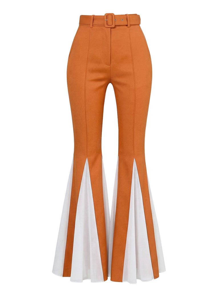 [Vorverkauf] 2PCS Orange 1970er Blumen Top & Gürtel Schlaghose