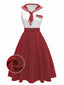 Rot 1950er Matrosenkragen Gürtel Ärmellos A-Linie Kleid