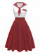 Rot 1950er Matrosenkragen Gürtel Ärmellos A-Linie Kleid