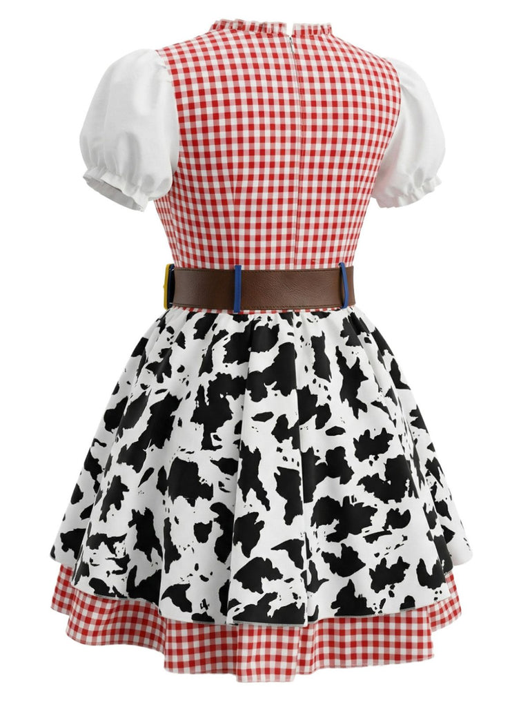 Mehrfarbiges 70er Kleid mit Patchwork und Karo