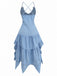 Blau 1960er Spaghetti Träger Denim High-Low-Saum Kleid