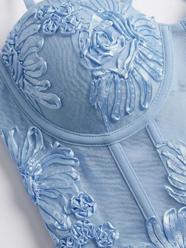 1930er Spaghetti Träger 3D Blumen Maxi Meerjungfrauenkleid