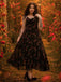 Schwarzes 30er Slip-Kleid mit Rosen und V-Ausschnitt