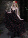 Schwarzes 30er Slip-Kleid mit Rosen und V-Ausschnitt