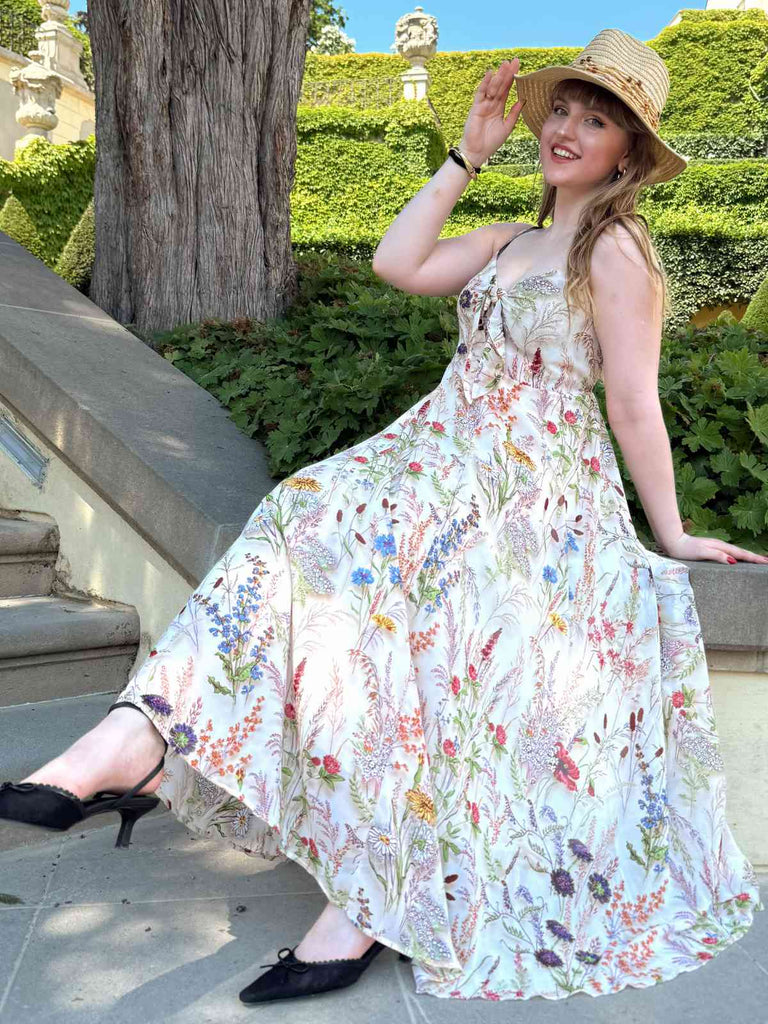 Bunt 1930er Blumen V-Ausschnitt Boho Slip Kleid
